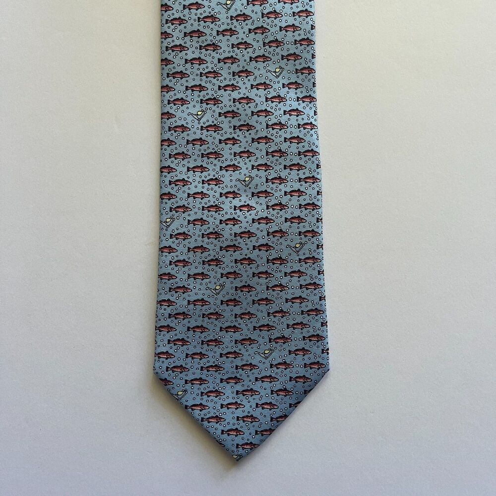 NOLA Couture New Orleans Mens XL Silk Tie 60" Gulf Redfish Light Blue Fishing